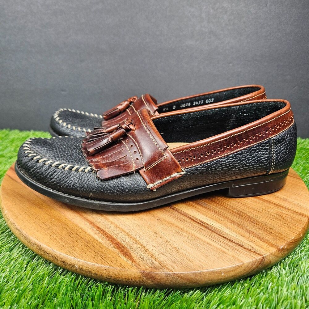 Gh Bass Weejuns Tassel Loafers Mens 9.5 Black Brown Pebbled Leather Slip On Shoe View 5